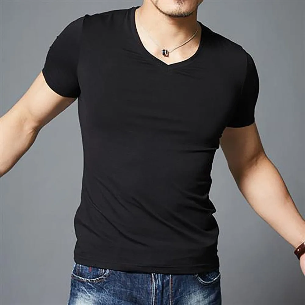 3pcs Random Color  Muscle Men T Shirt Fitness T-shirts Men's V neck T-shirt