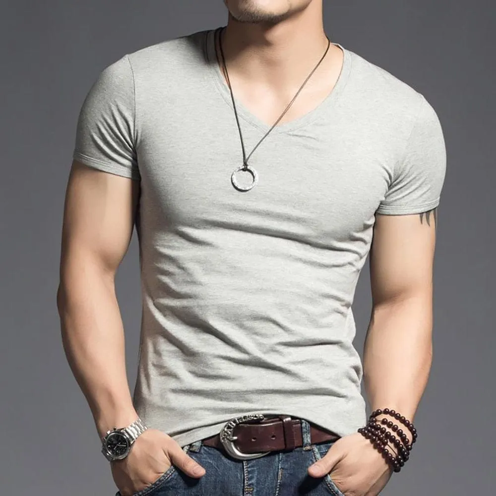 3pcs Random Color  Muscle Men T Shirt Fitness T-shirts Men's V neck T-shirt
