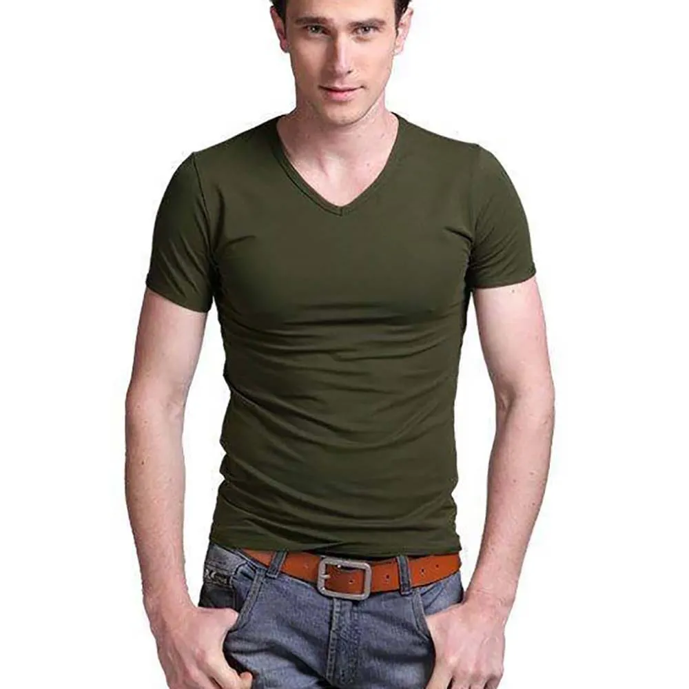 3pcs Random Color  Muscle Men T Shirt Fitness T-shirts Men's V neck T-shirt