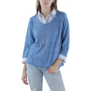 Alfred Dunner Womens Pointelle Strip Cotton Pullover Top