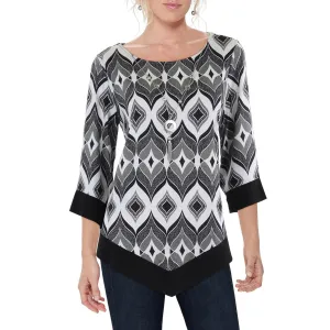 Alfred Dunner Womens Wideneck Geometric Pullover Top