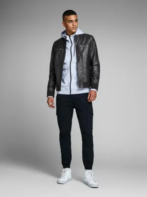 Astounded Black Rib Leather Jacket For Men by TJS