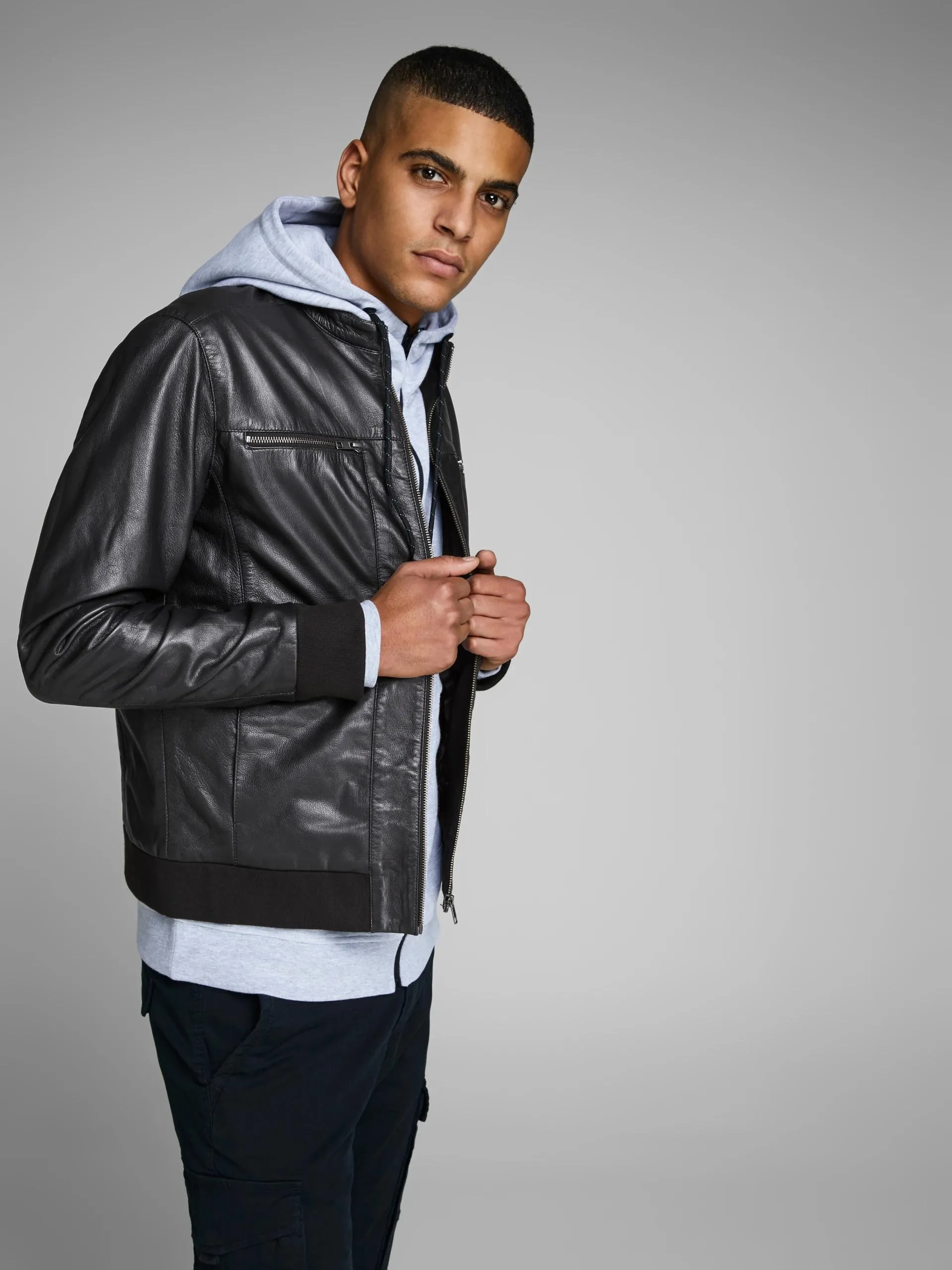Astounded Black Rib Leather Jacket For Men by TJS