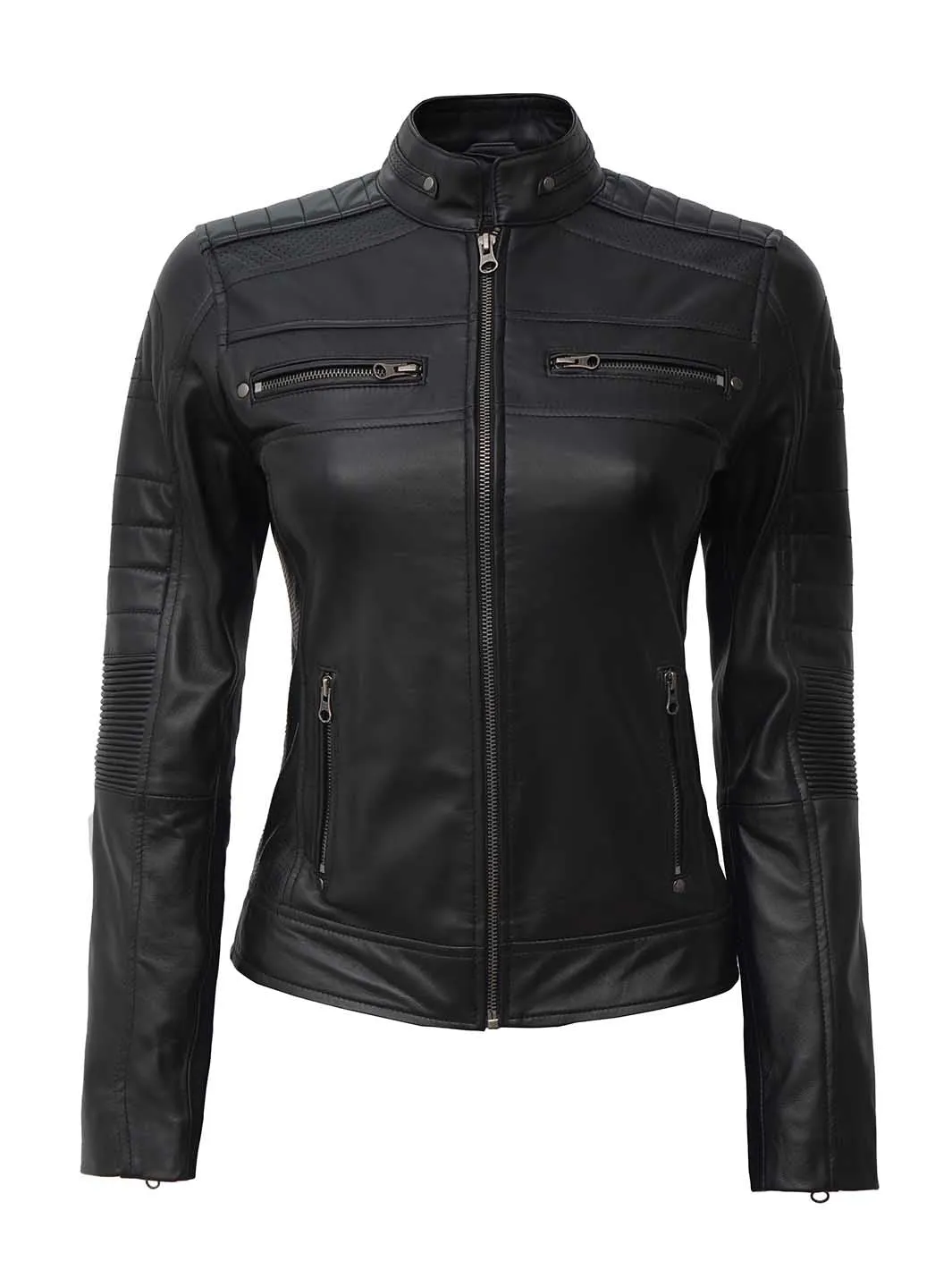 Austin Tall Women Black Cafe Racer Leather Jacket