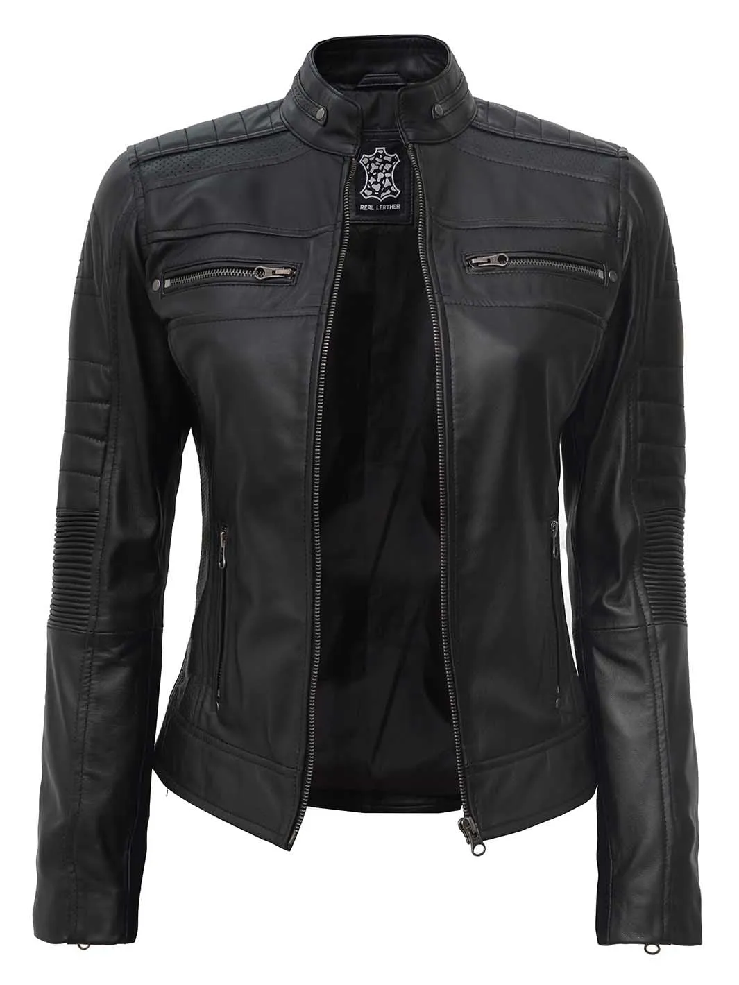 Austin Tall Women Black Cafe Racer Leather Jacket