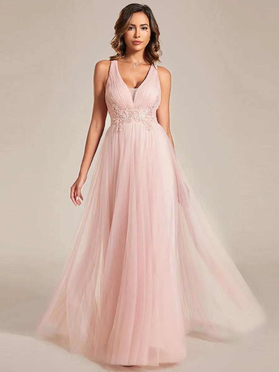 Backless V Neck Appliques Mesh Wholesale Bridesmaid Dresses