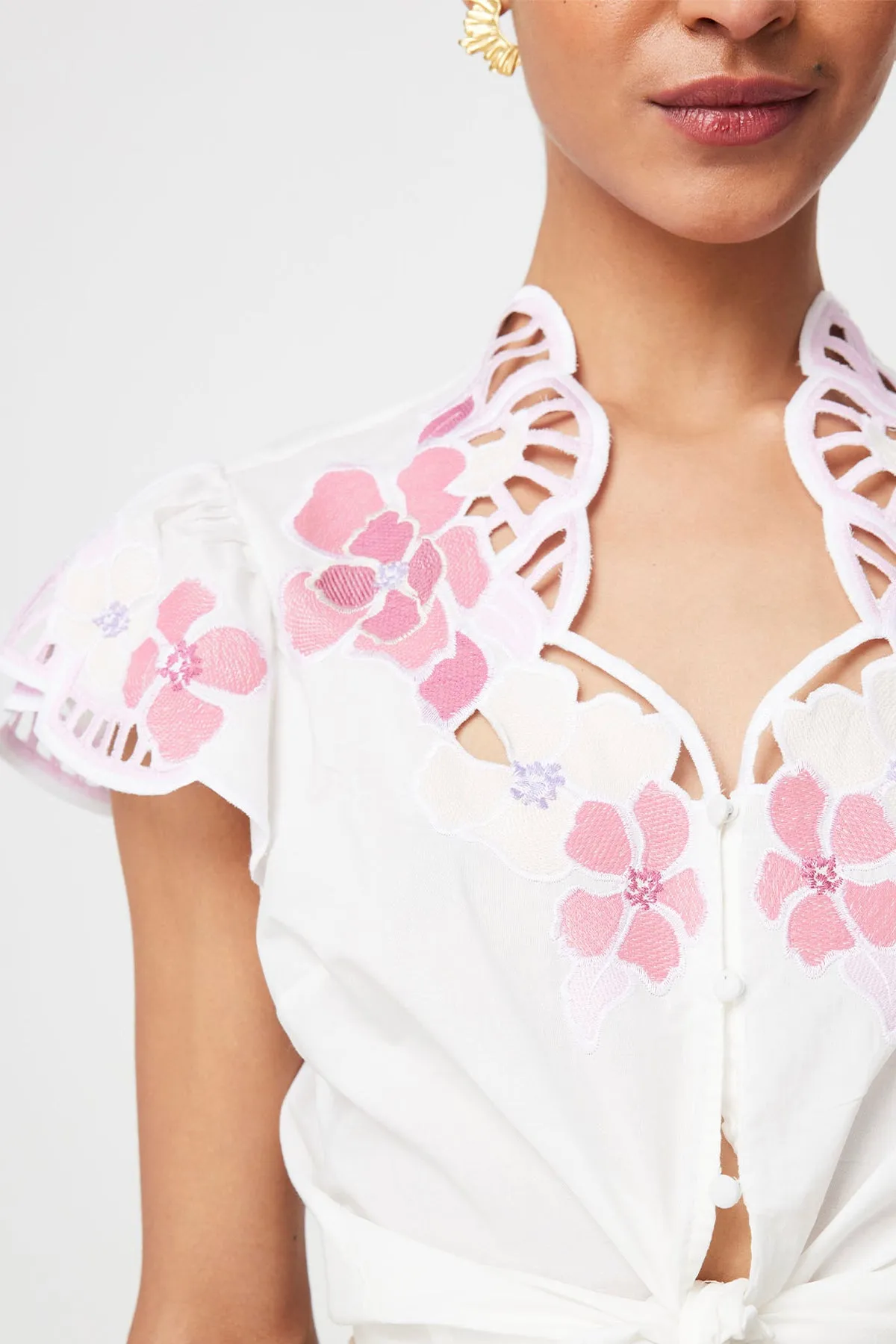 Ballou Embroidered Blouse Ivory Blush