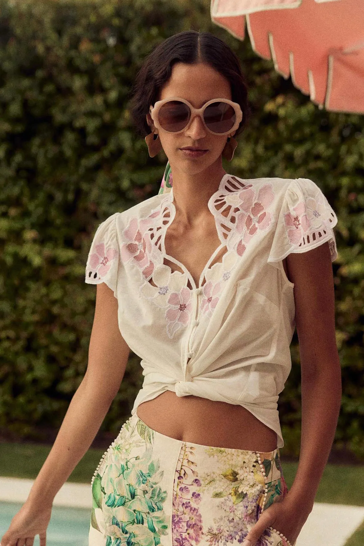 Ballou Embroidered Blouse Ivory Blush