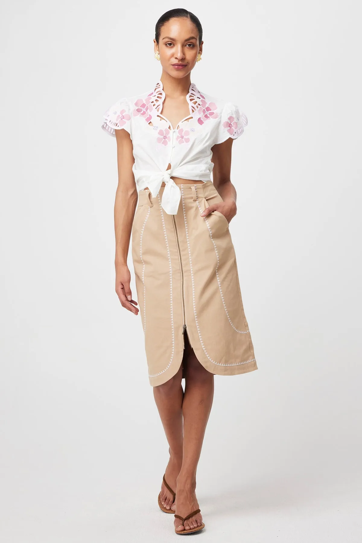 Ballou Embroidered Blouse Ivory Blush