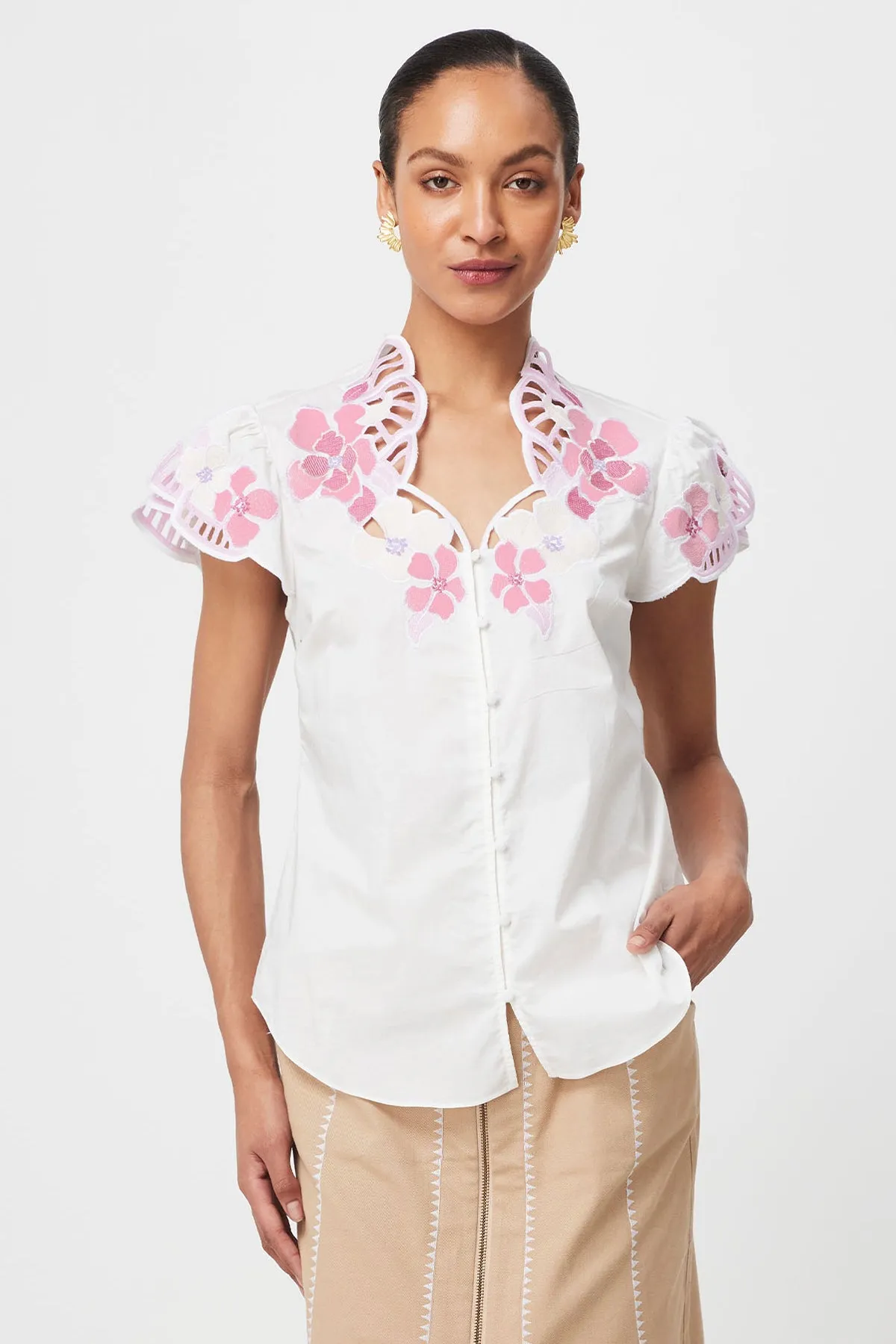 Ballou Embroidered Blouse Ivory Blush