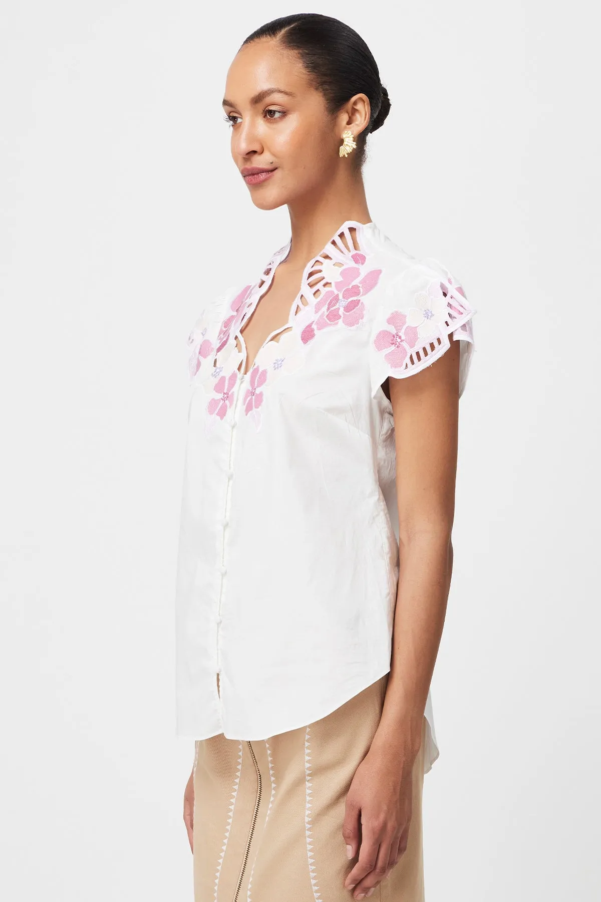 Ballou Embroidered Blouse Ivory Blush