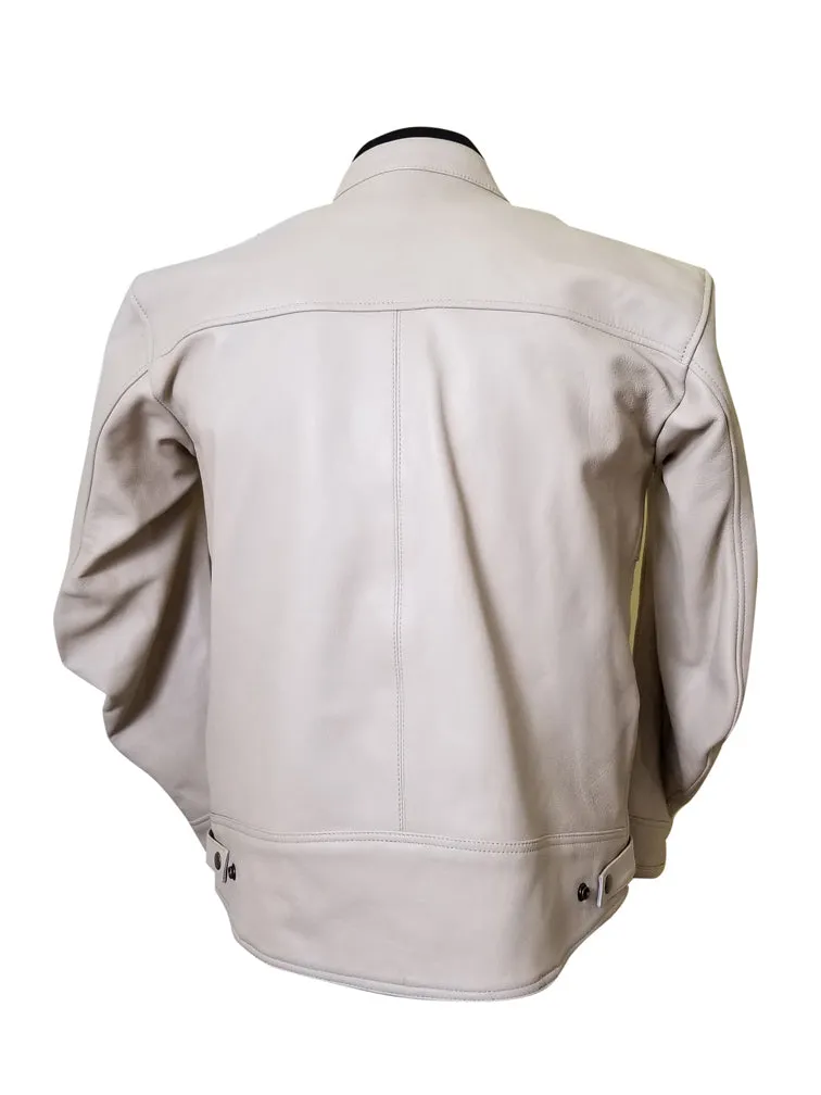 Beige Motorcycle Leather Jacket with armor protection