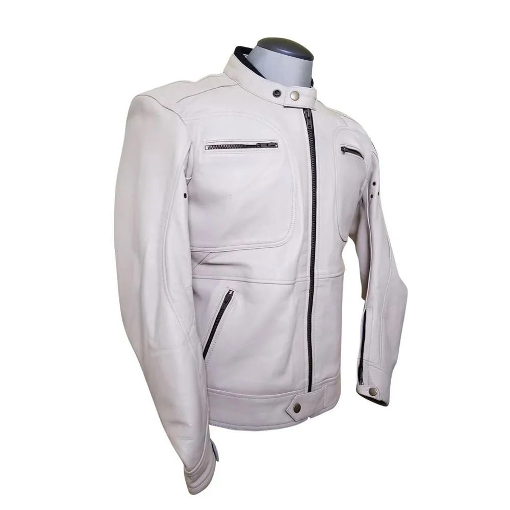 Beige Motorcycle Leather Jacket with armor protection