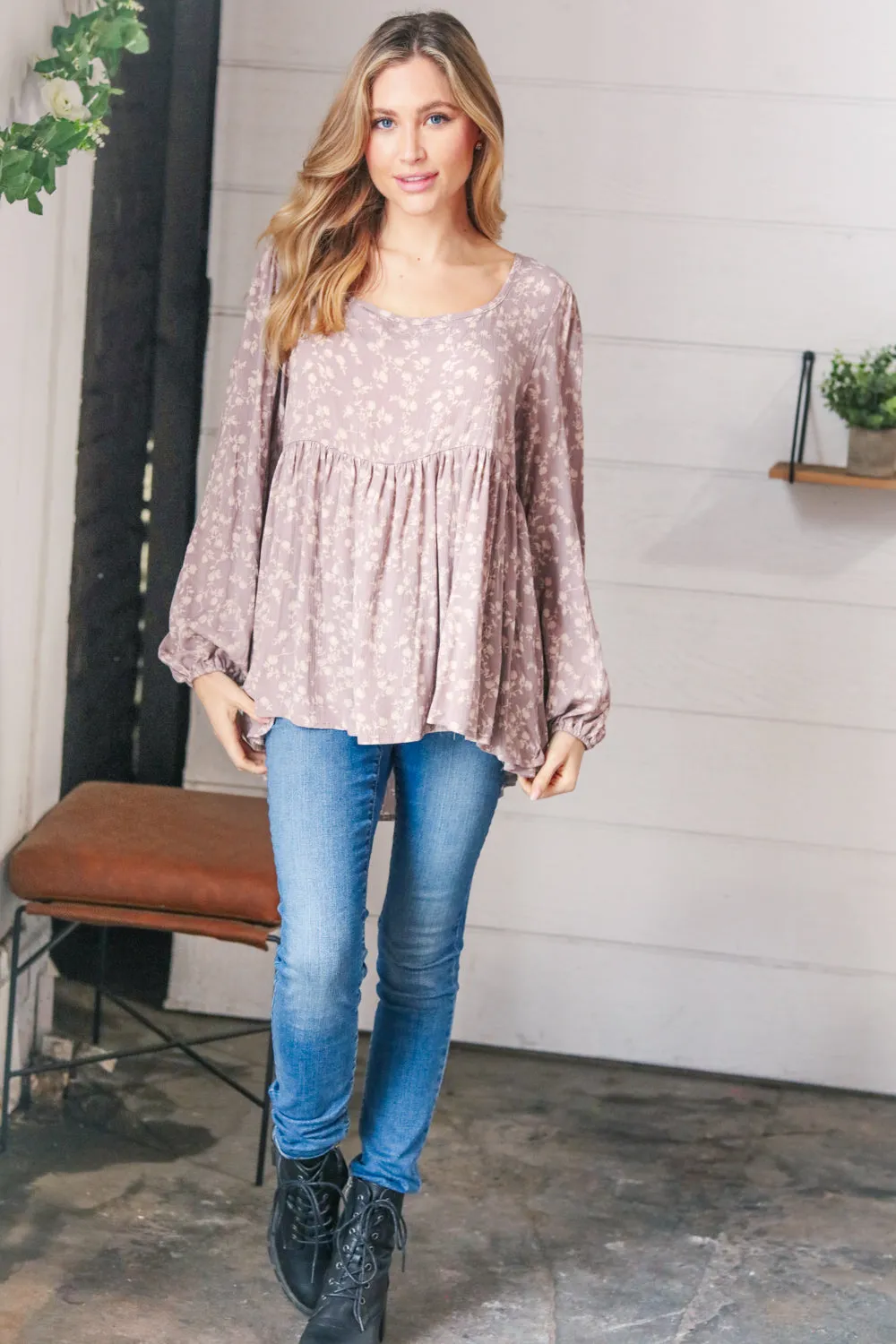 Best of You Floral Lace-Up Baby Doll Blouse