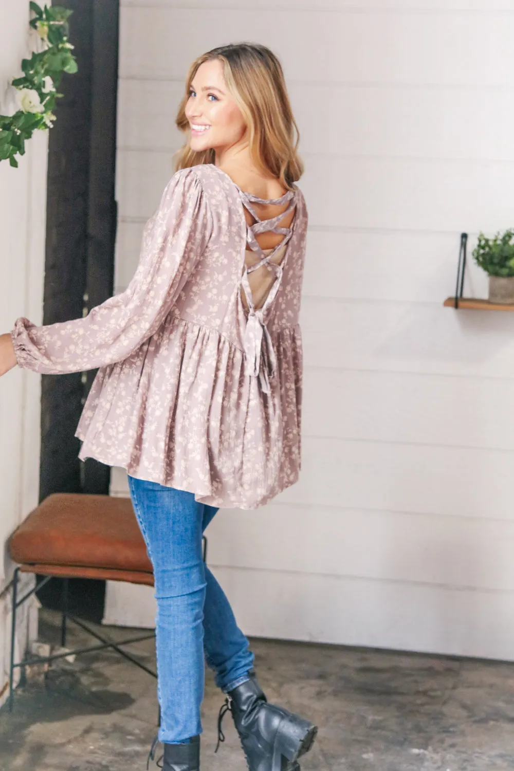 Best of You Floral Lace-Up Baby Doll Blouse
