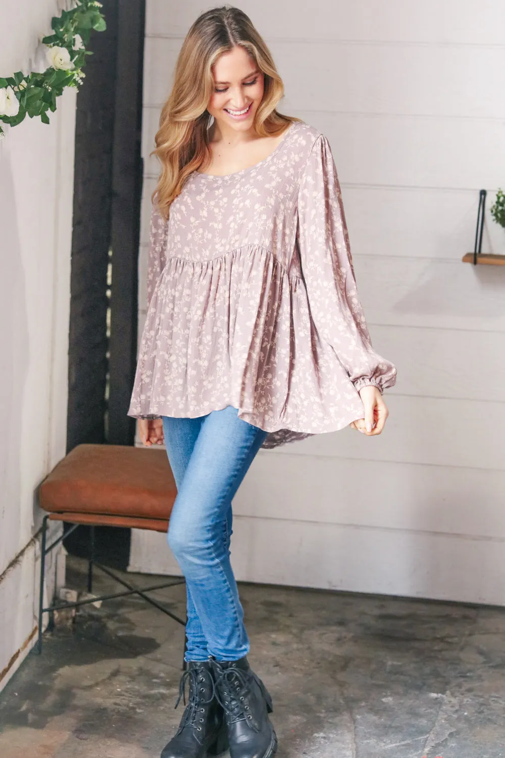 Best of You Floral Lace-Up Baby Doll Blouse