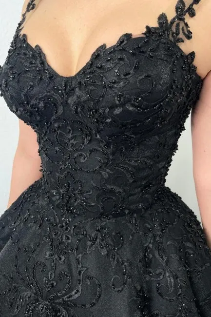 Black Ball gown Puffy Evening Dress with Straps