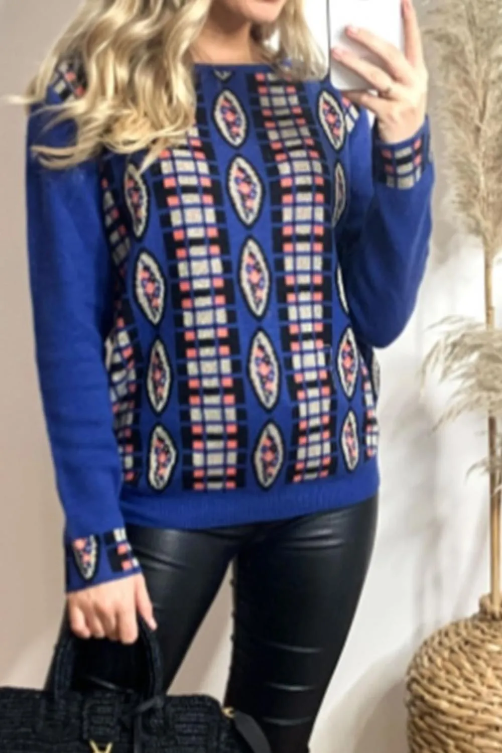 Blue & Metallic Gold Trim Fair Isle Jumper