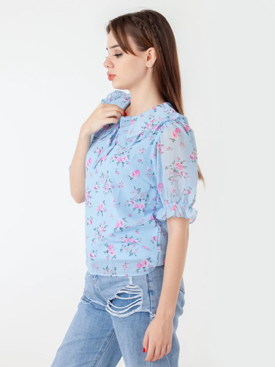 Blue Printed Straight Top