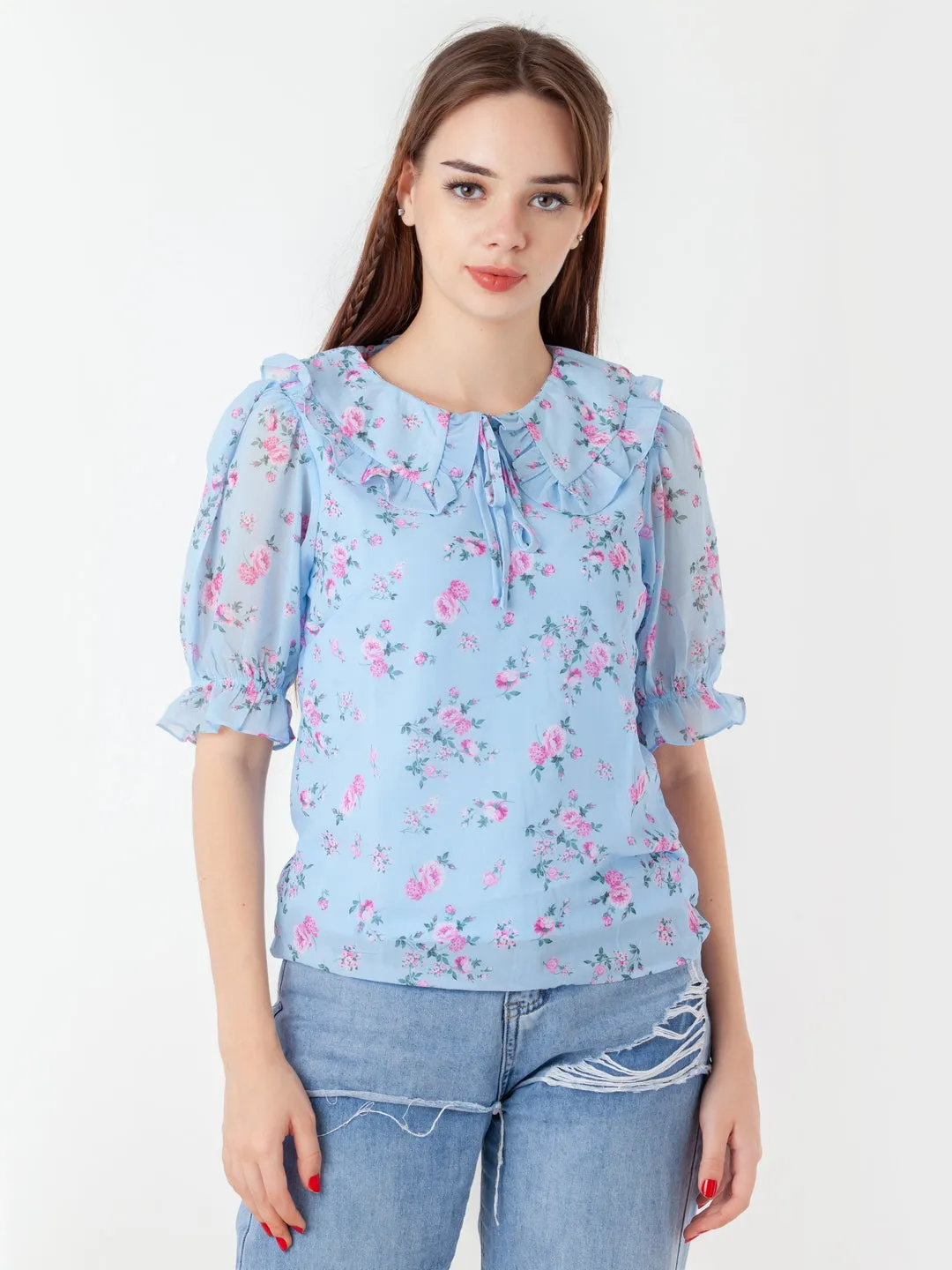Blue Printed Straight Top