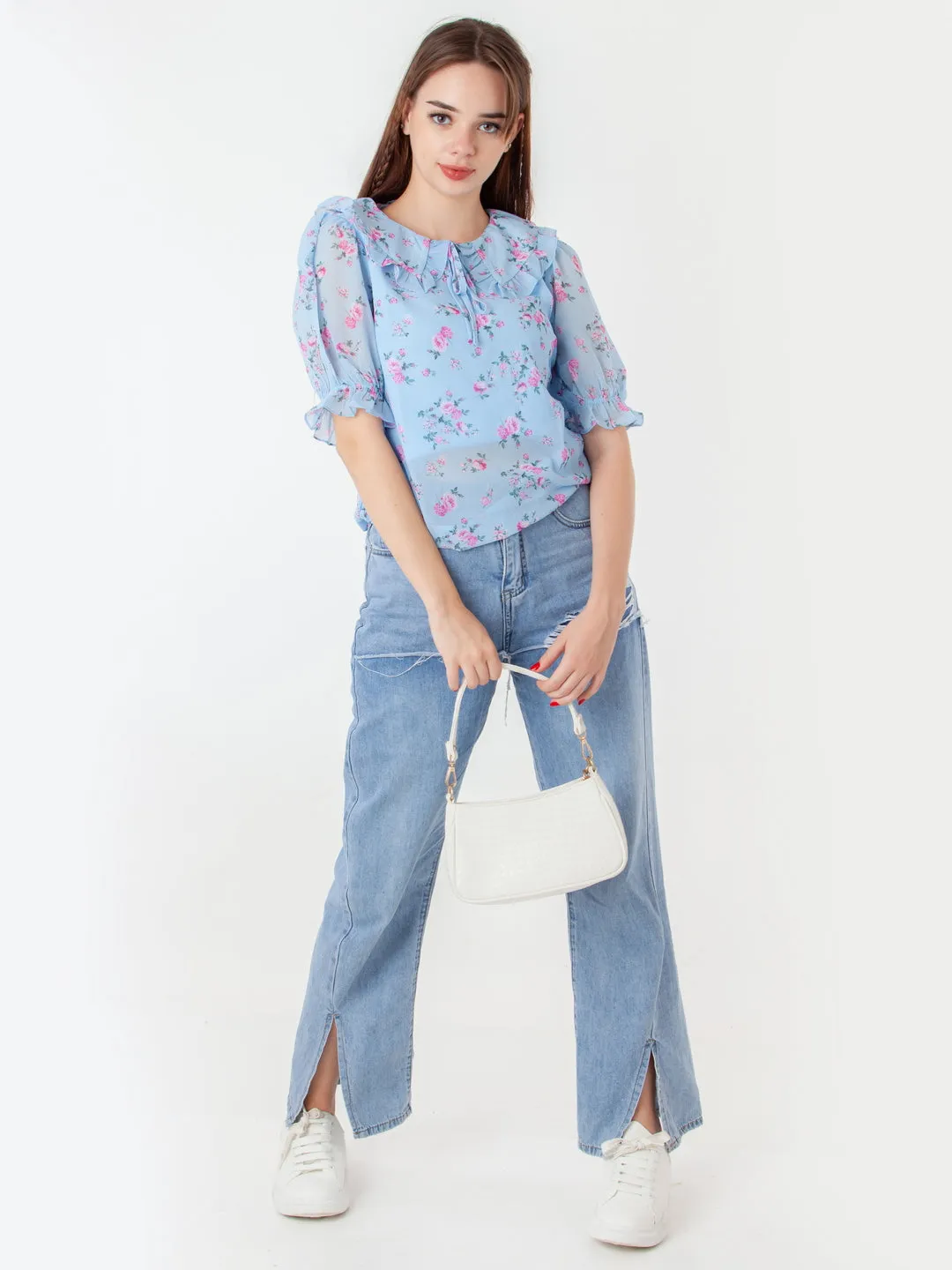 Blue Printed Straight Top