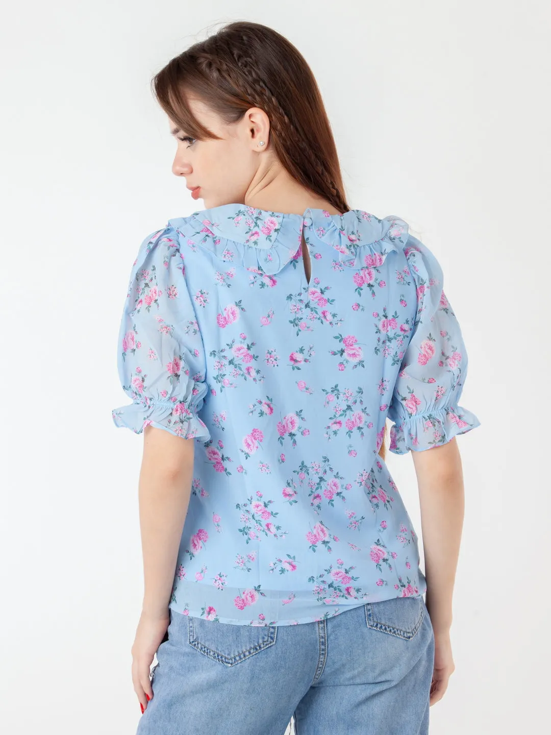 Blue Printed Straight Top
