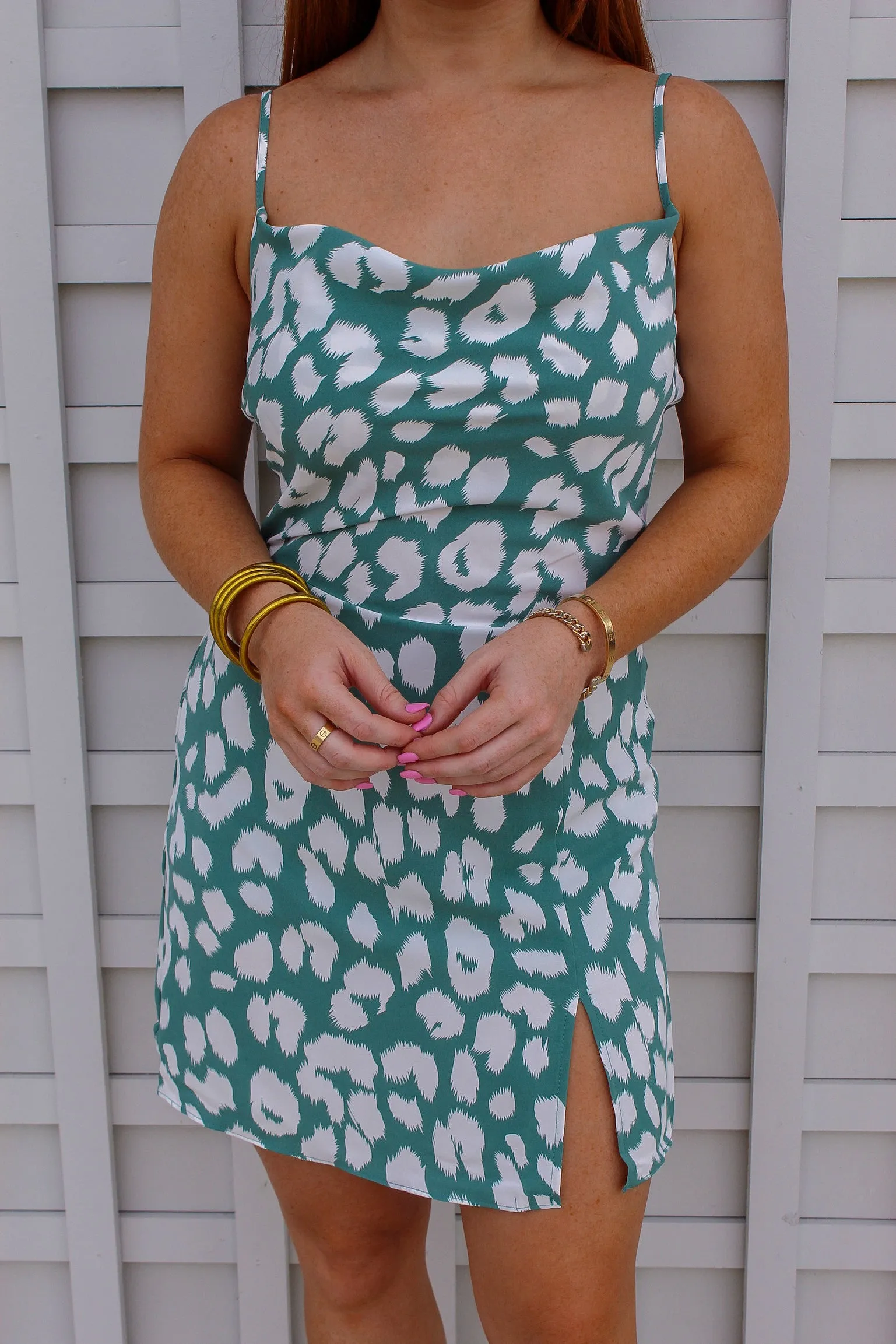 Breanna Cowl Neck Slit Dress- Aqua