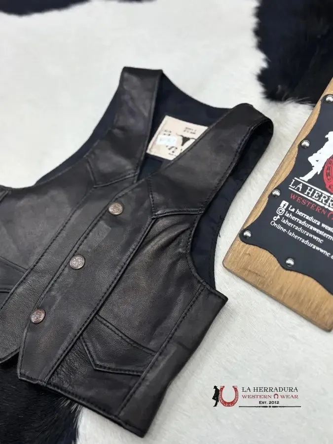 BULL GENUINE LEATHER KIDS VEST BLACK