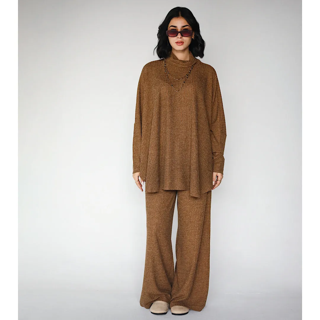 Camel Oversized knitted co-ord set