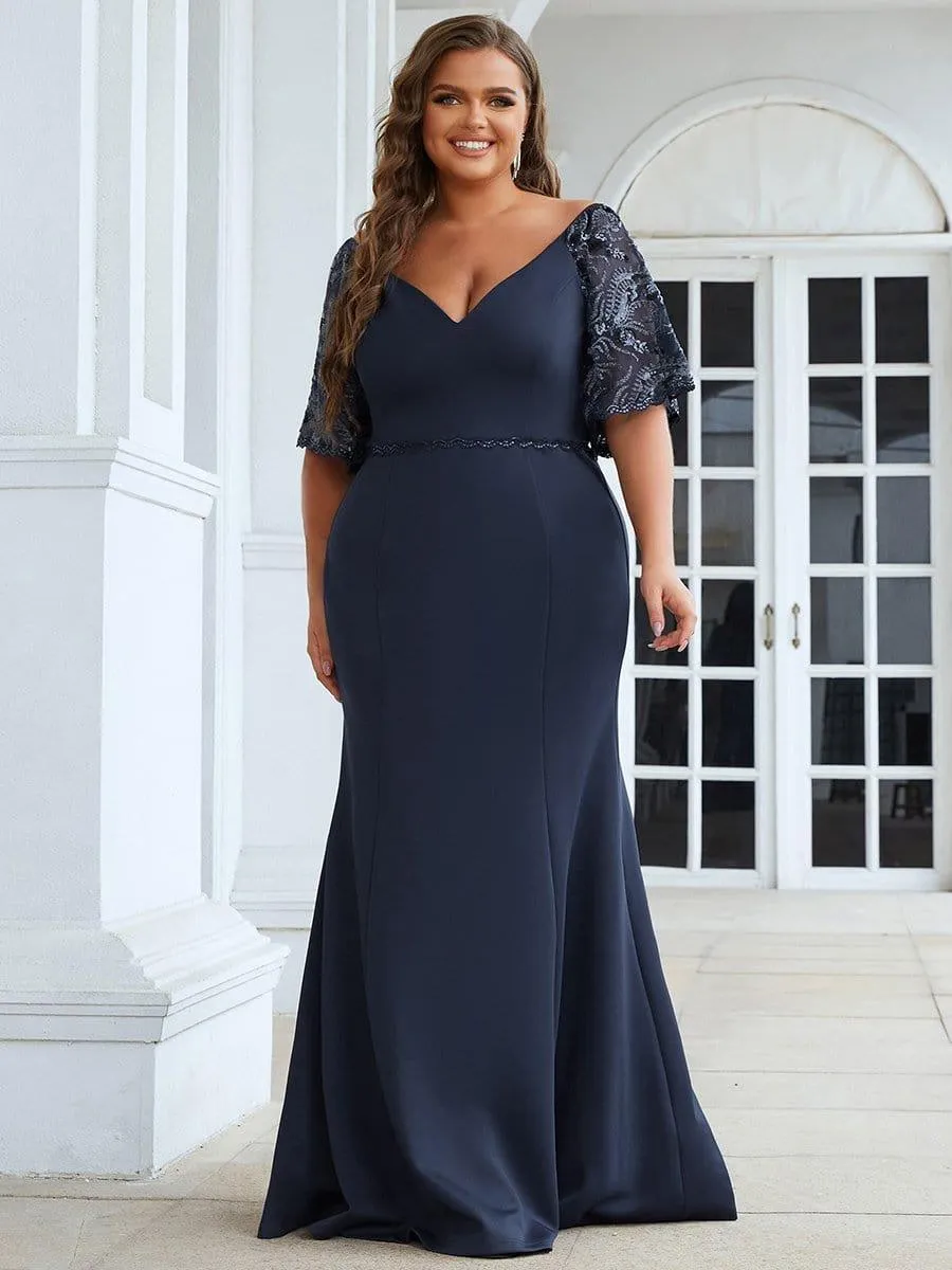 Cecil | Sexy V Neck Maxi Bodycon Mother of the Bride Dress