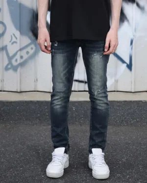 Classic Slim Fit Blue Jeans with Ripped Accents-Mexico Local Delivery