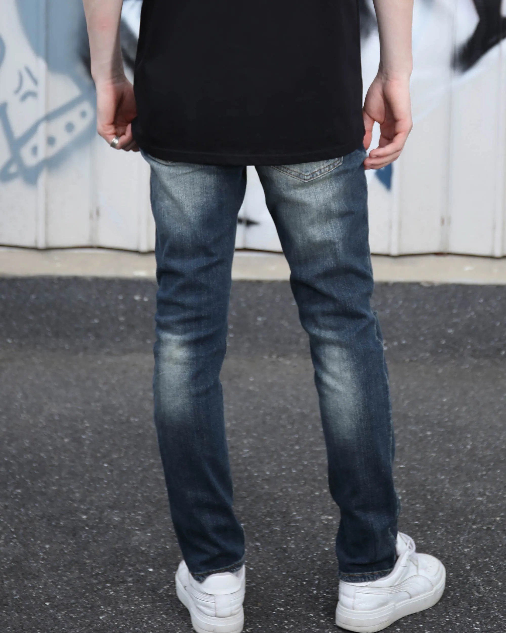 Classic Slim Fit Blue Jeans with Ripped Accents-Mexico Local Delivery