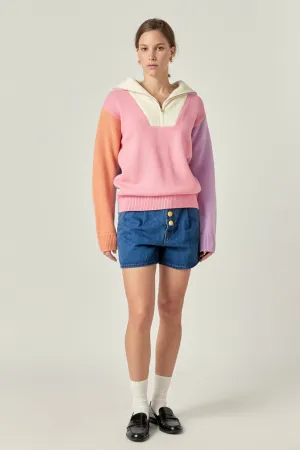 Colorblock Zip Pullover Sweater