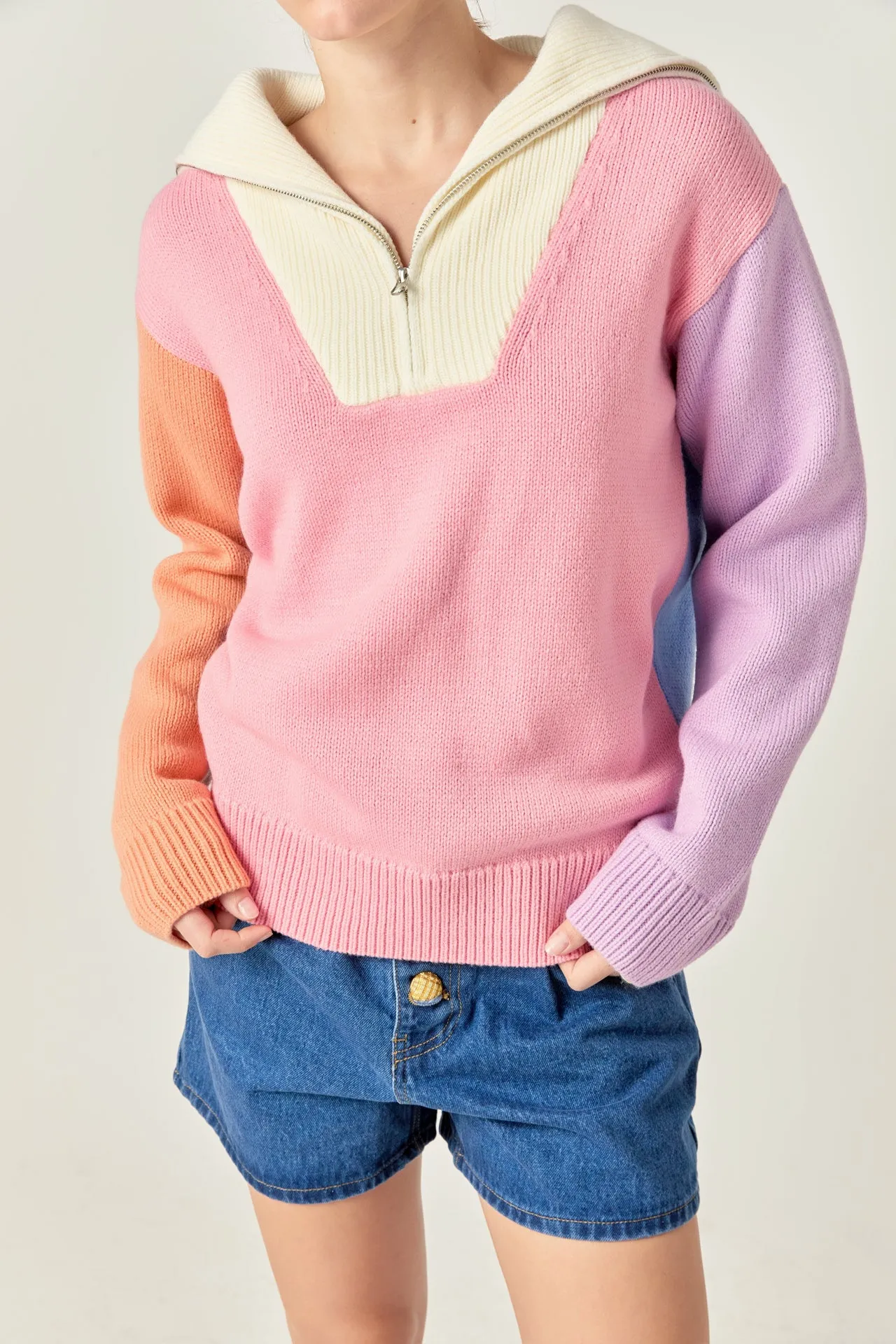 Colorblock Zip Pullover Sweater