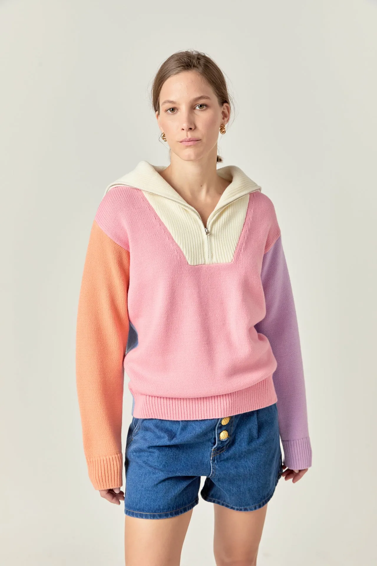 Colorblock Zip Pullover Sweater
