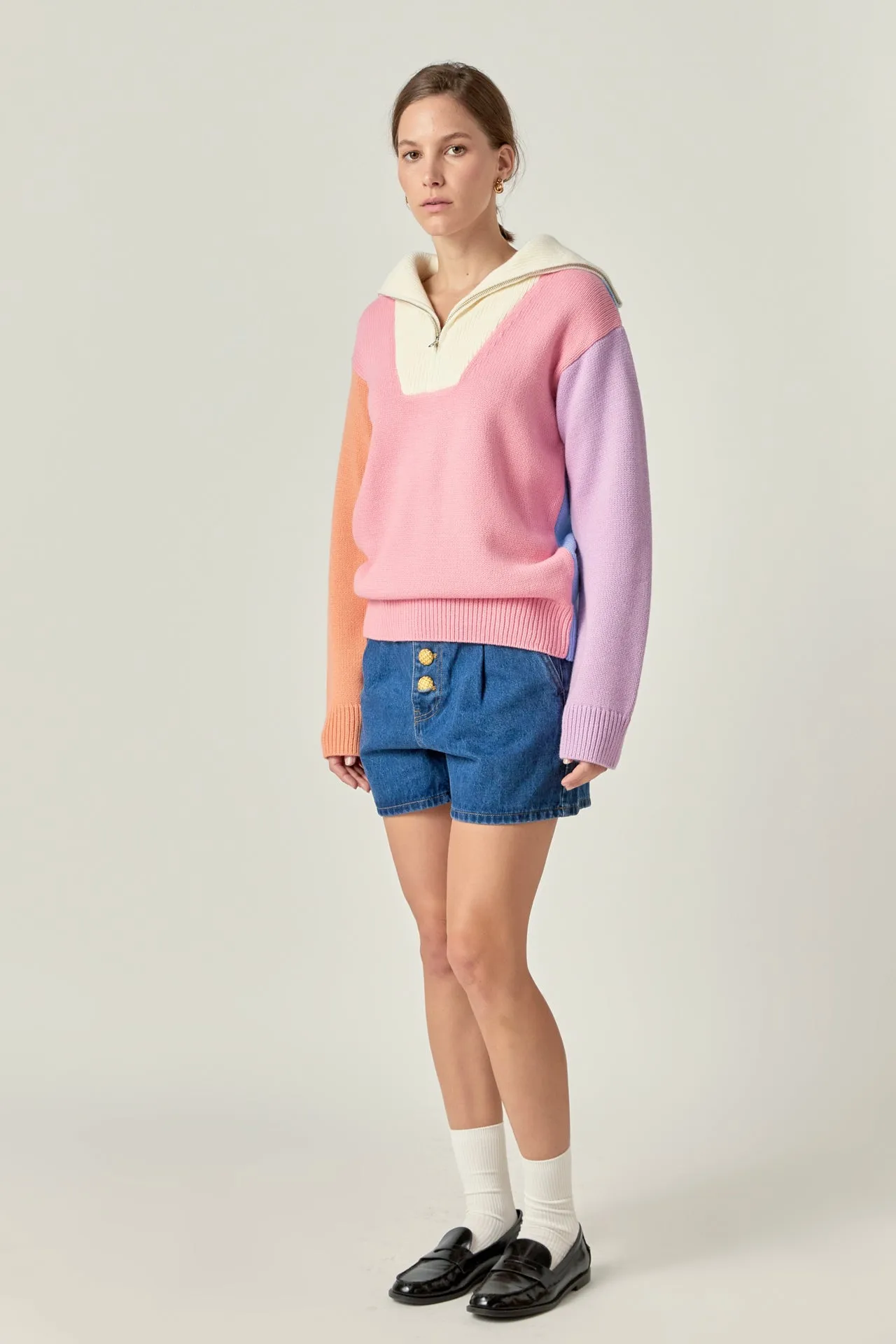 Colorblock Zip Pullover Sweater