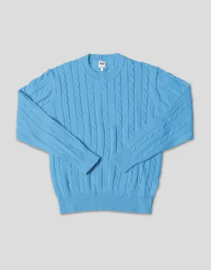 COTTON LINEN SOLID CREW NECK SWEATER - BLUE
