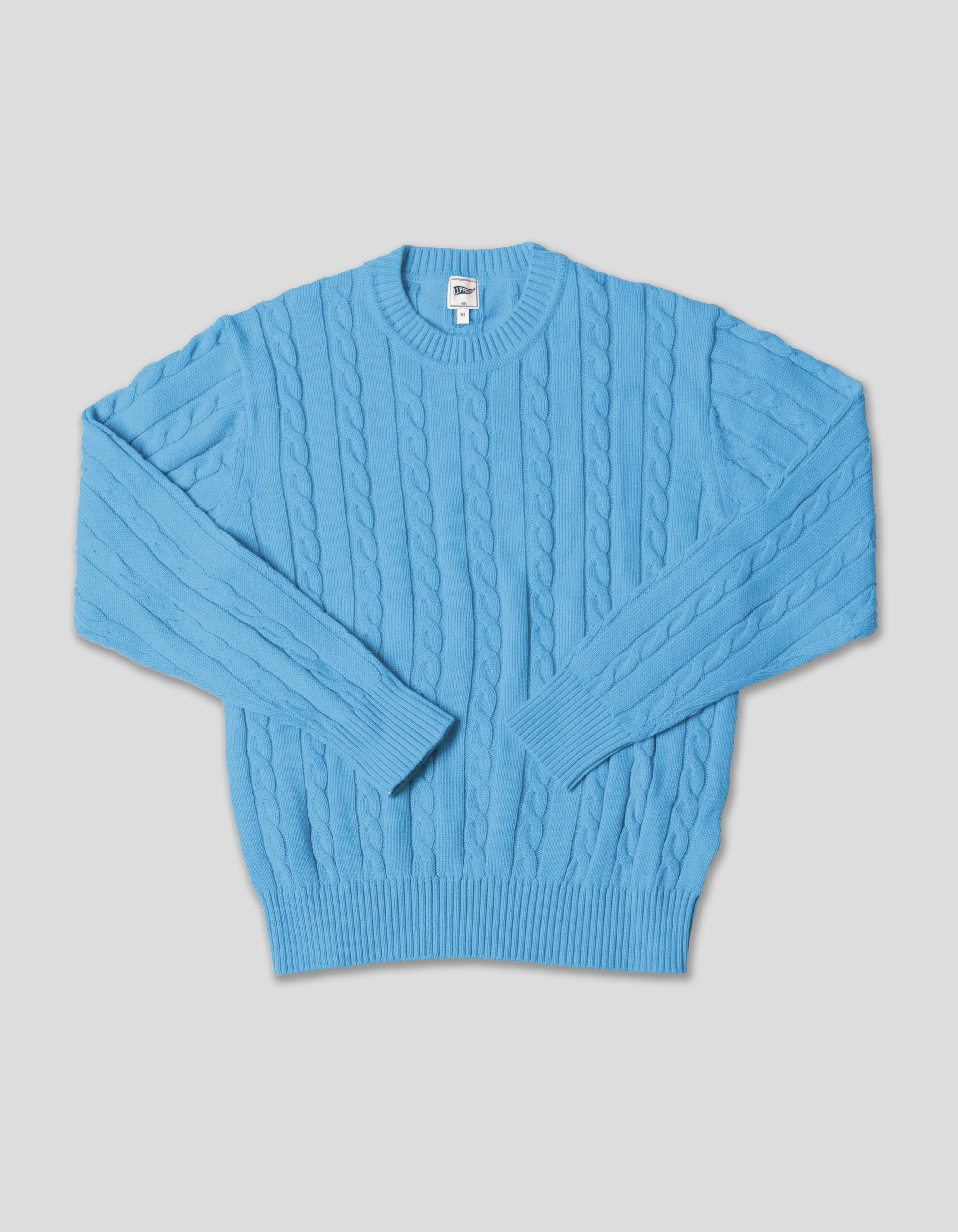 COTTON LINEN SOLID CREW NECK SWEATER - BLUE