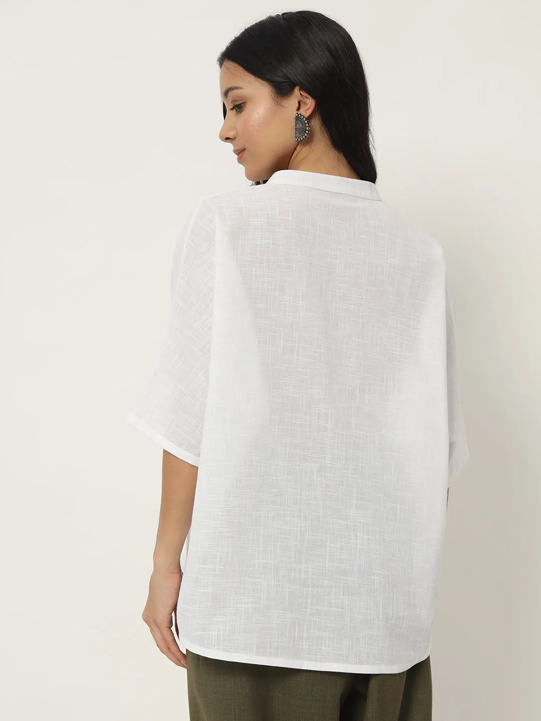 Cotton Slub Loose Fit Solid Top
