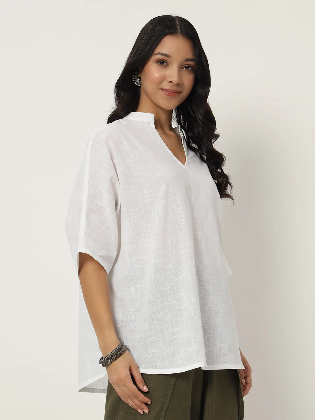 Cotton Slub Loose Fit Solid Top