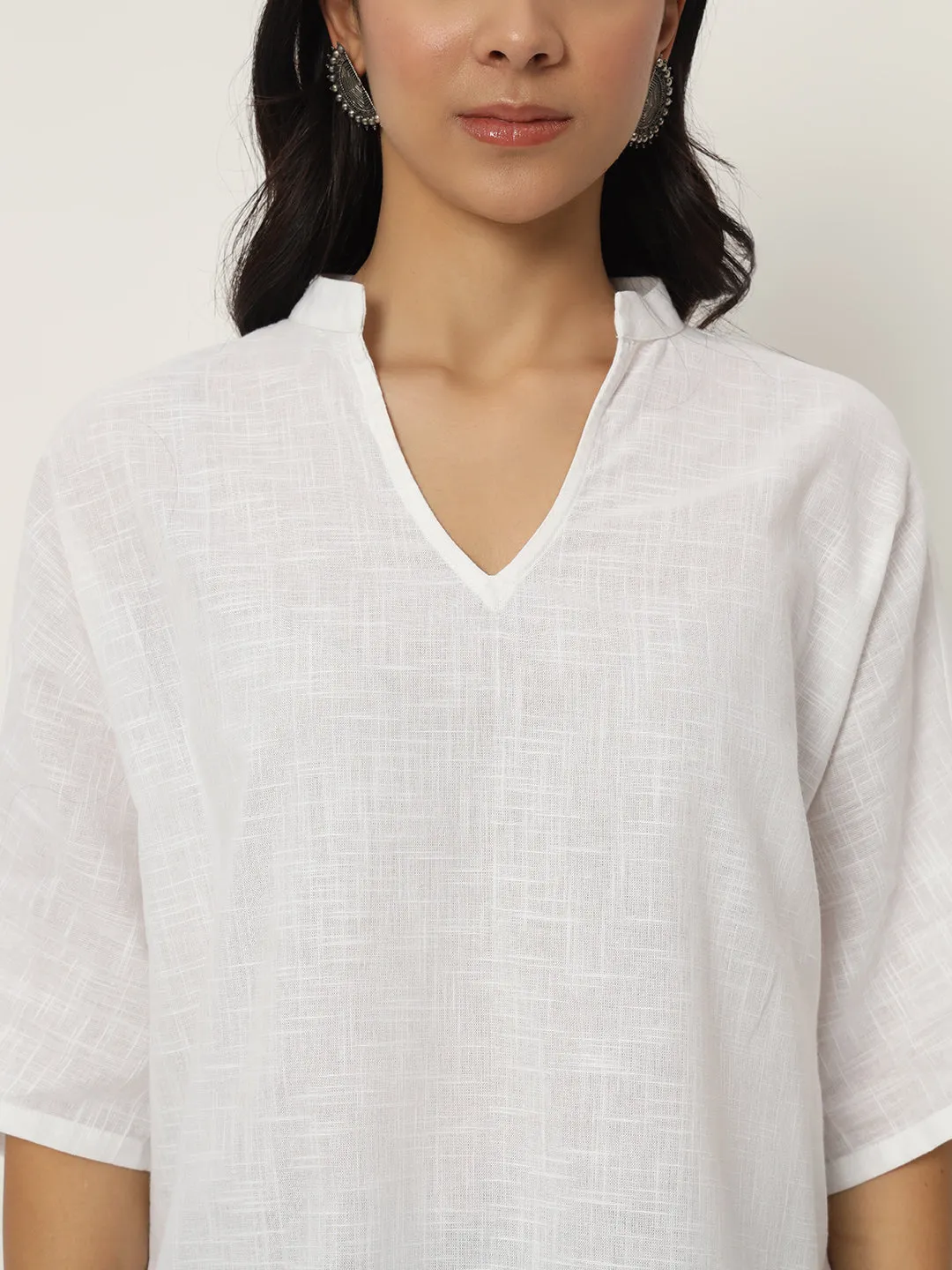 Cotton Slub Loose Fit Solid Top