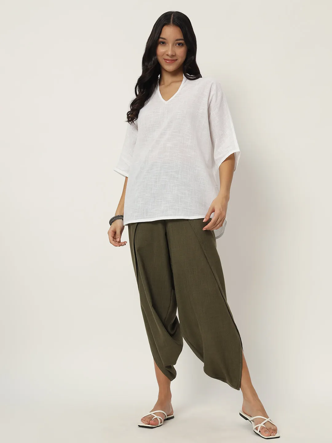 Cotton Slub Loose Fit Solid Top