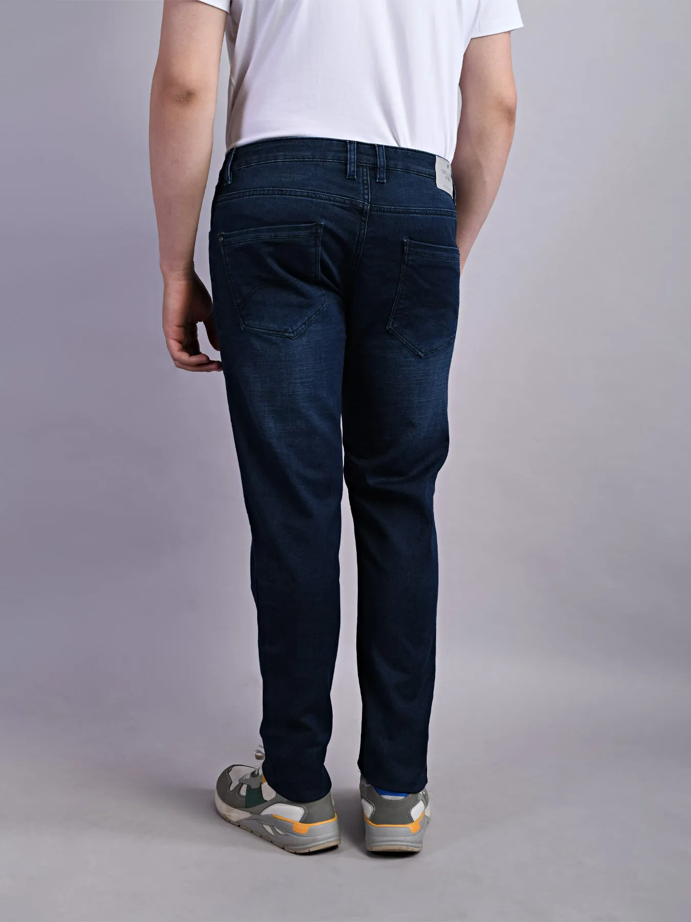 Cotton Stretch Indigo Plain Narrow Fit Flat Front Casual Jeans