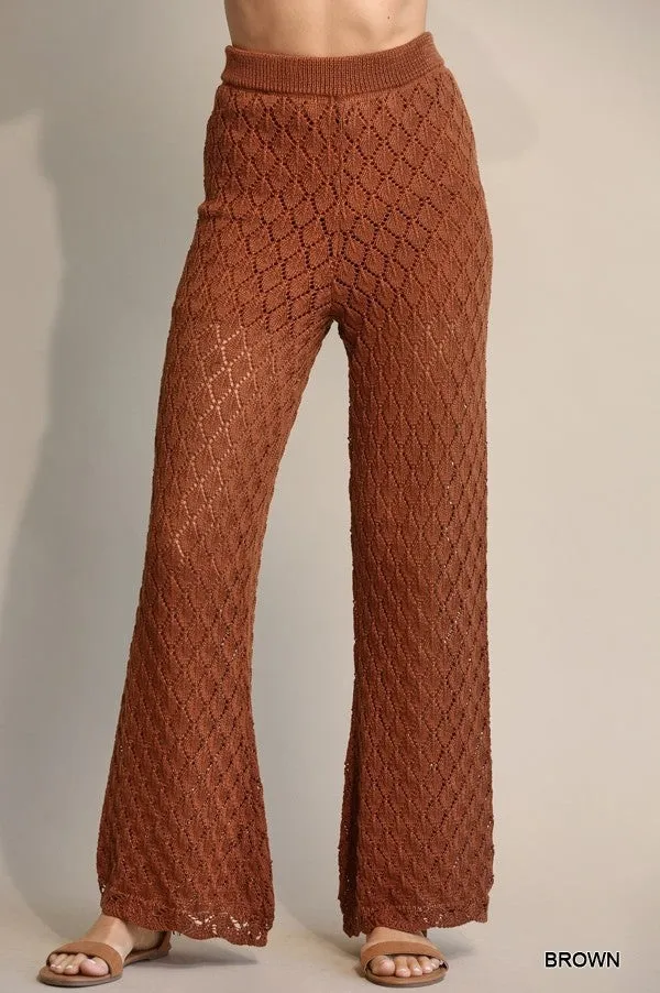 Crochet Knit Wide Leg Pant Lined Rust - ONLINE ONLY