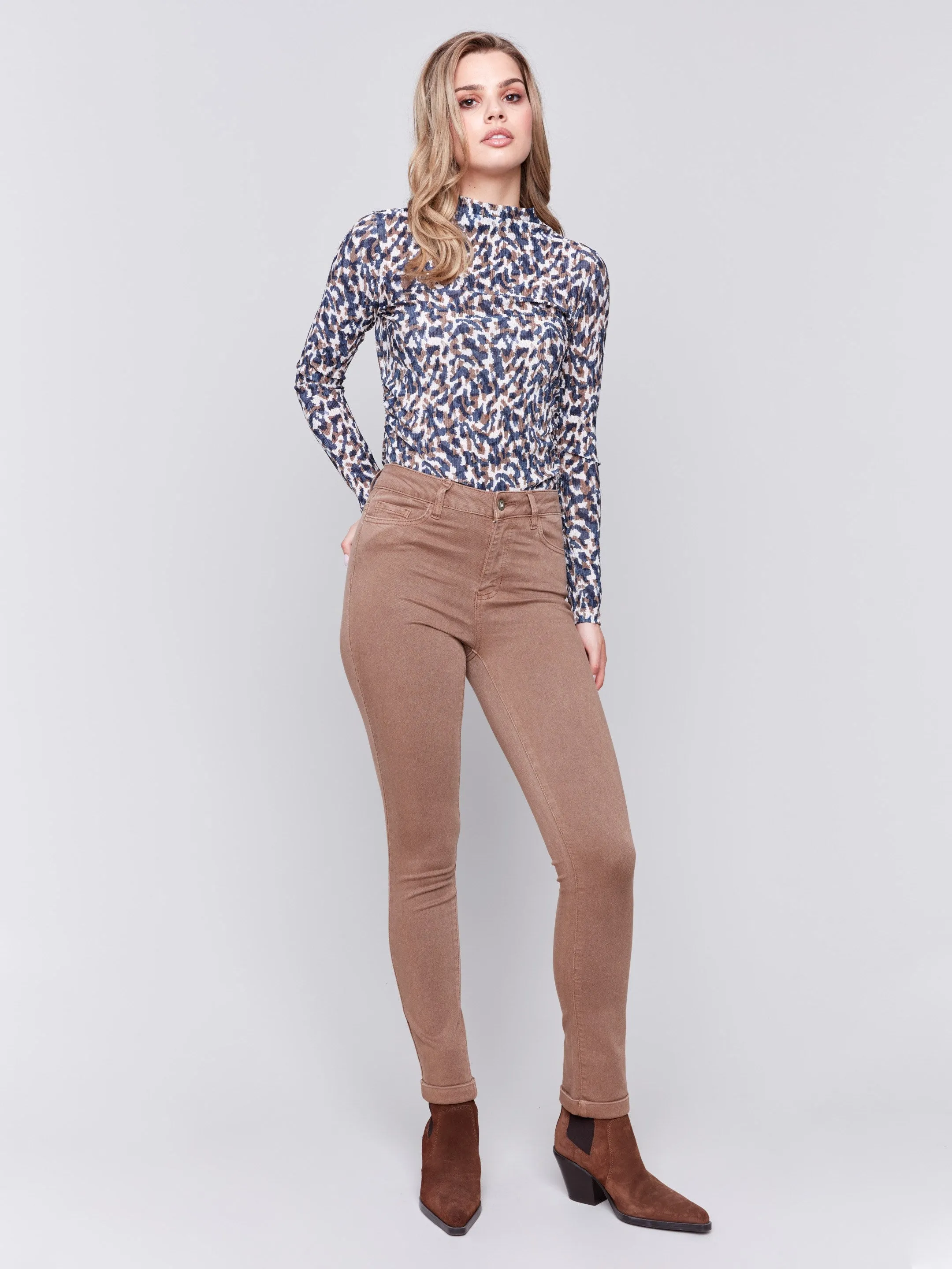 Cuffed Hem Twill Jeans - Truffle