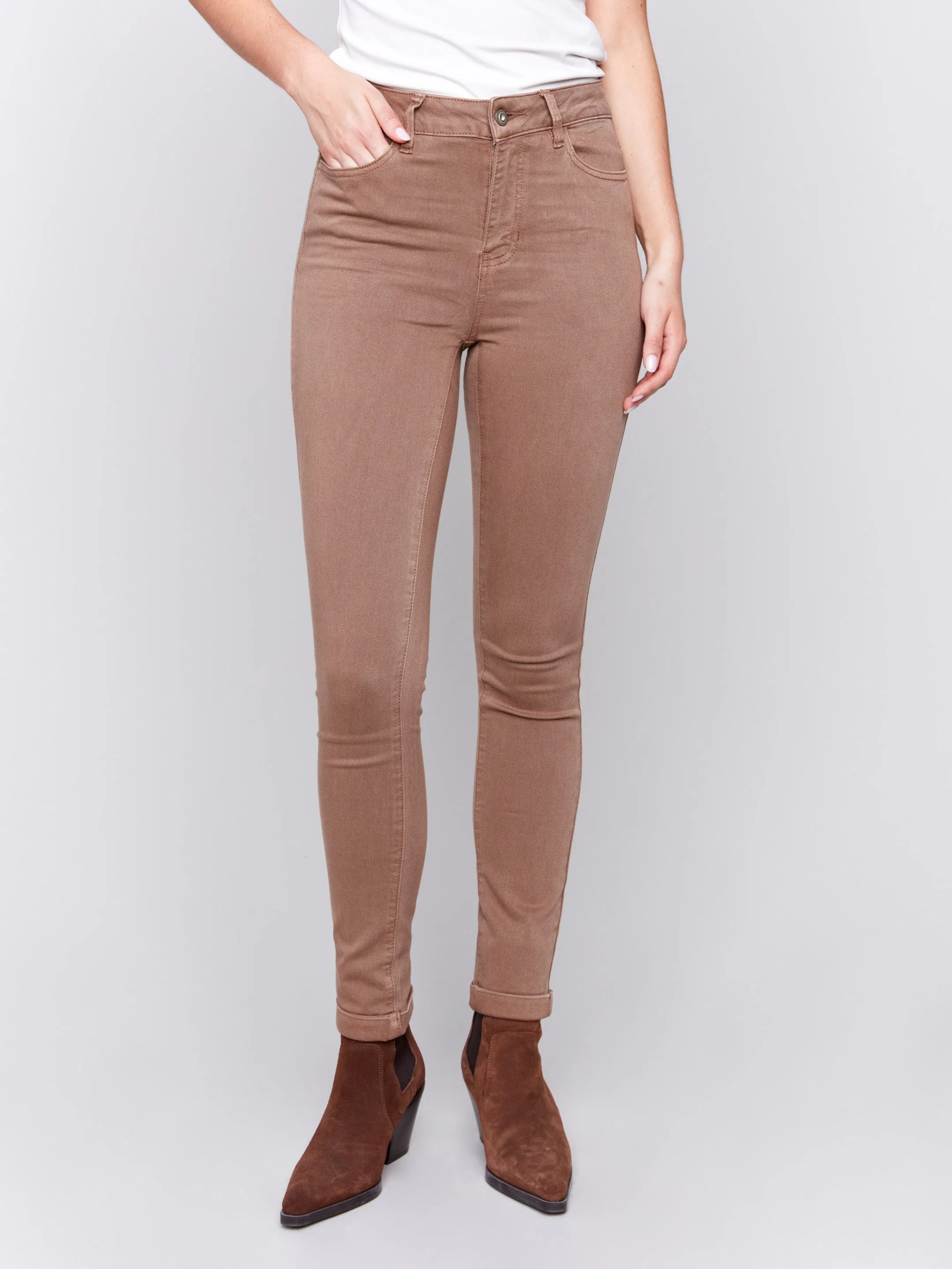 Cuffed Hem Twill Jeans - Truffle