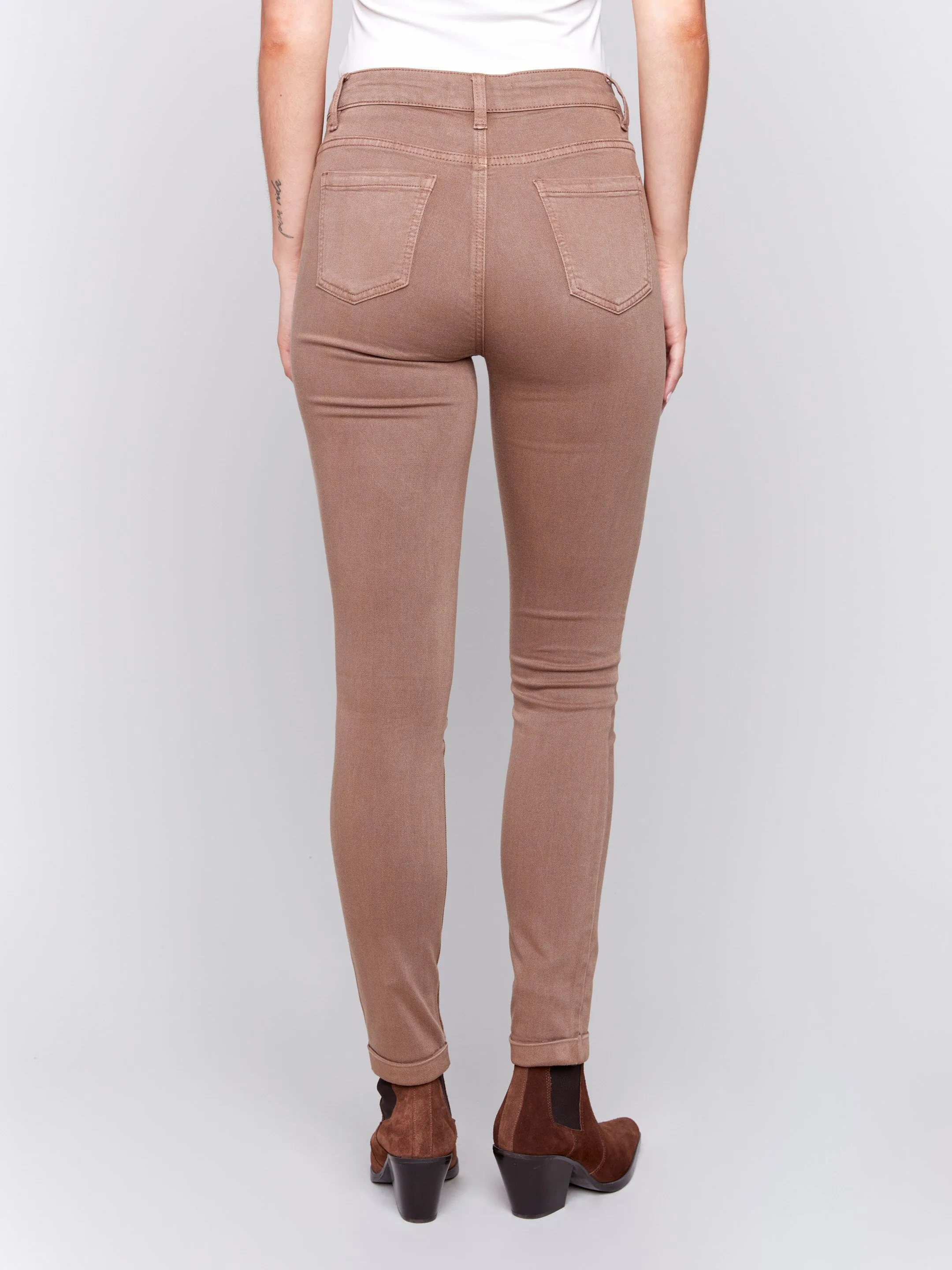 Cuffed Hem Twill Jeans - Truffle
