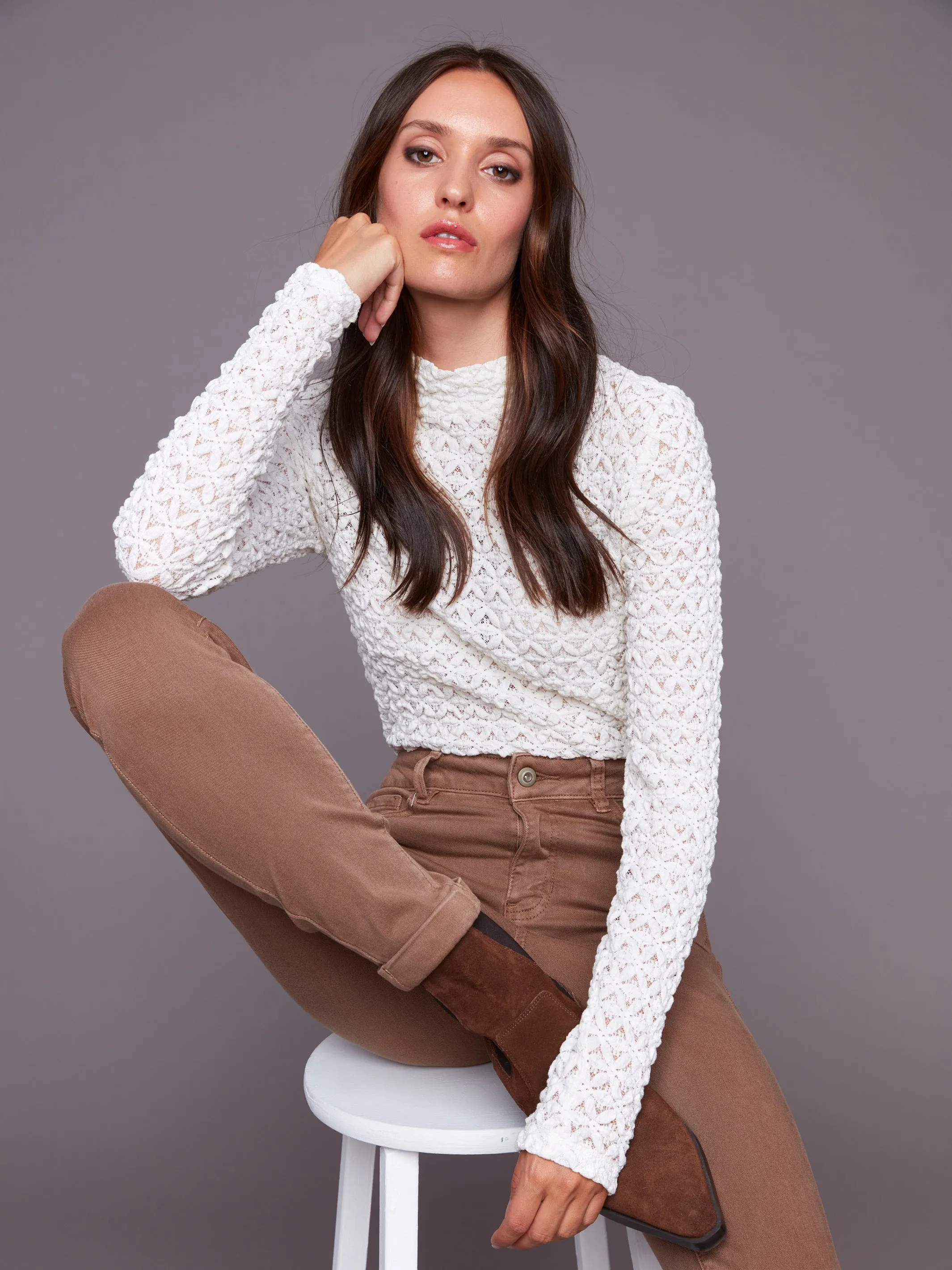 Cuffed Hem Twill Jeans - Truffle