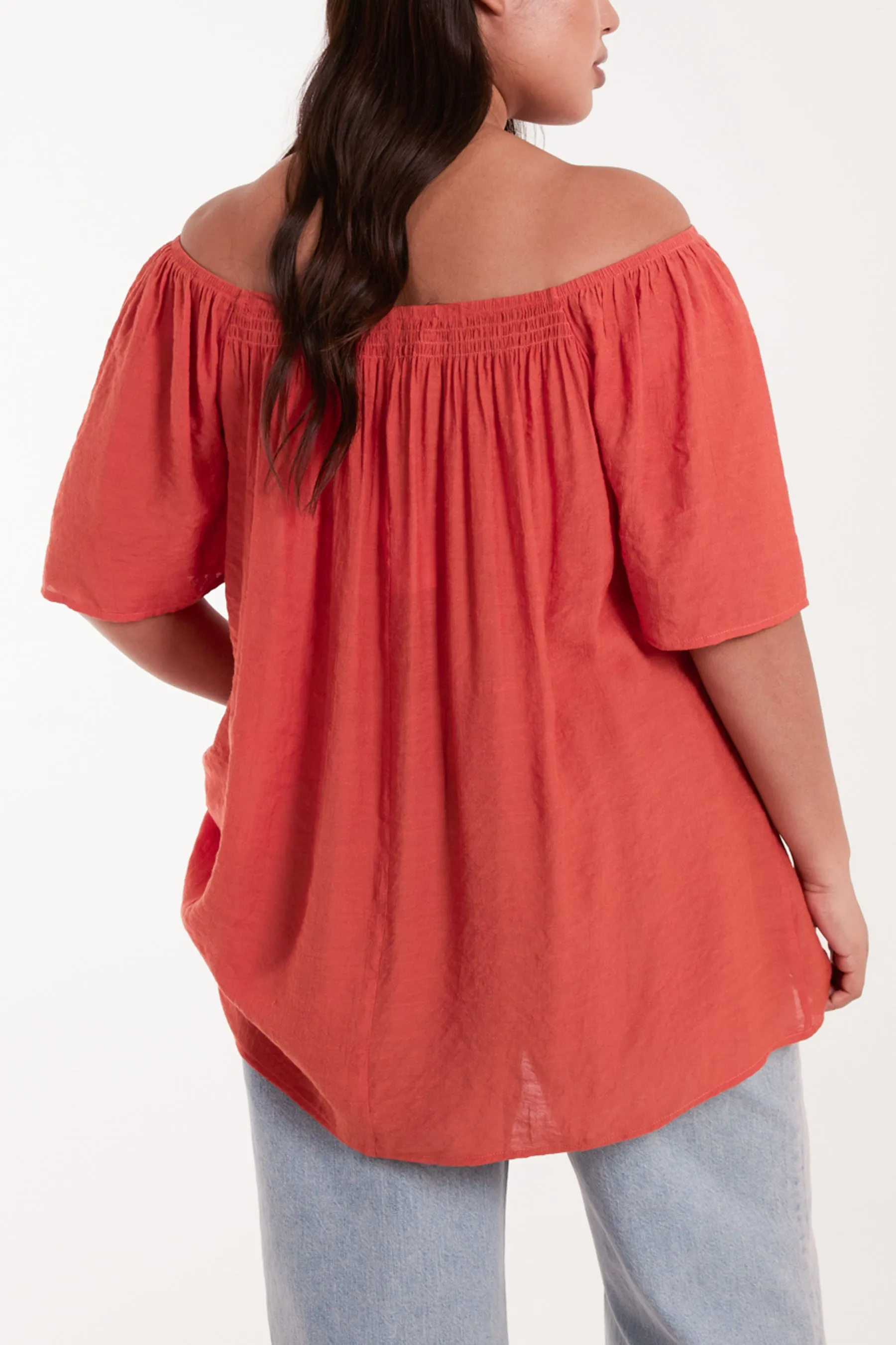 Curve Shirred Front Bardot Swing Top