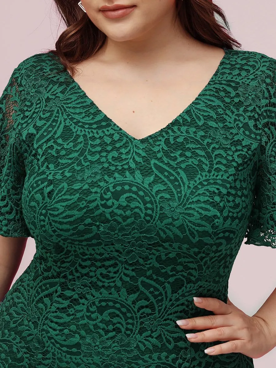 Dainty V Neck Mermaid Tea Length Plus Size Party Dresses